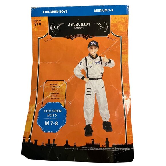 Children Boys Astronaut Costume Medium 7-8 Jumpsuit & Hat Space Explorer Outfit - Picture 1 of 13